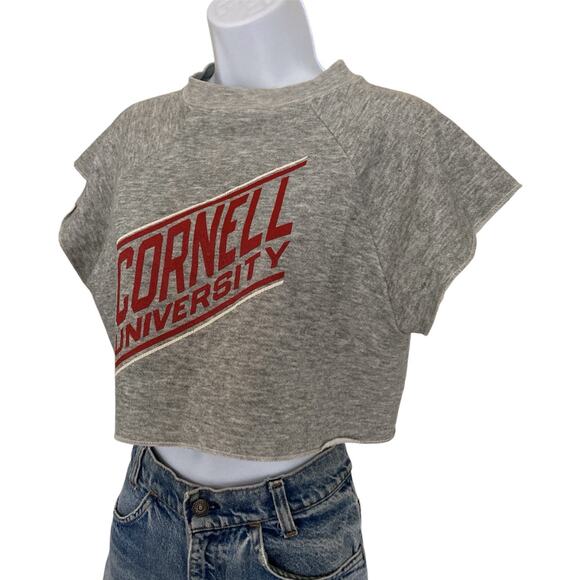 Vintage 80s Cornell University College Athletic Sweatshirt Raglan Crop Top S/M - Picture 3 of 8